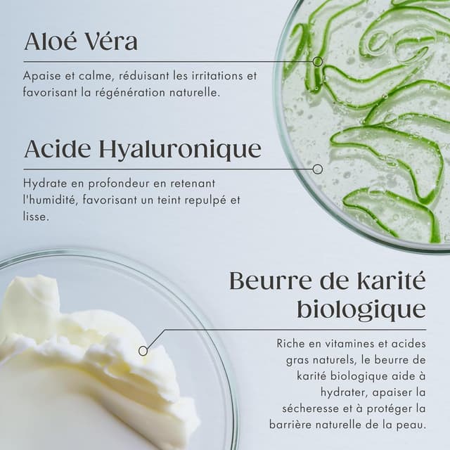 Detalle de Satin Naturel Crème Hydratante au Aloe Vera Bio & Acide Hyaluronique 50 ml pour le visage