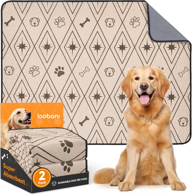Detalle de LOOBANI Washable Puppy Pads (2 Pack) 92x104cm – Super absorbent, leak-proof reusable training mats