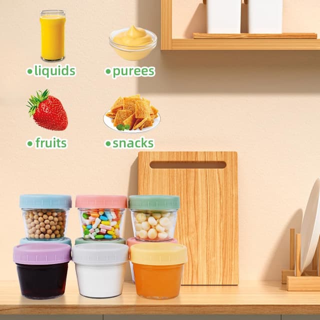 Detalle de Aolso Babynahrungs-Aufbewahrungsbehälter Set (12 Gläser) mit luftdichten Deckeln