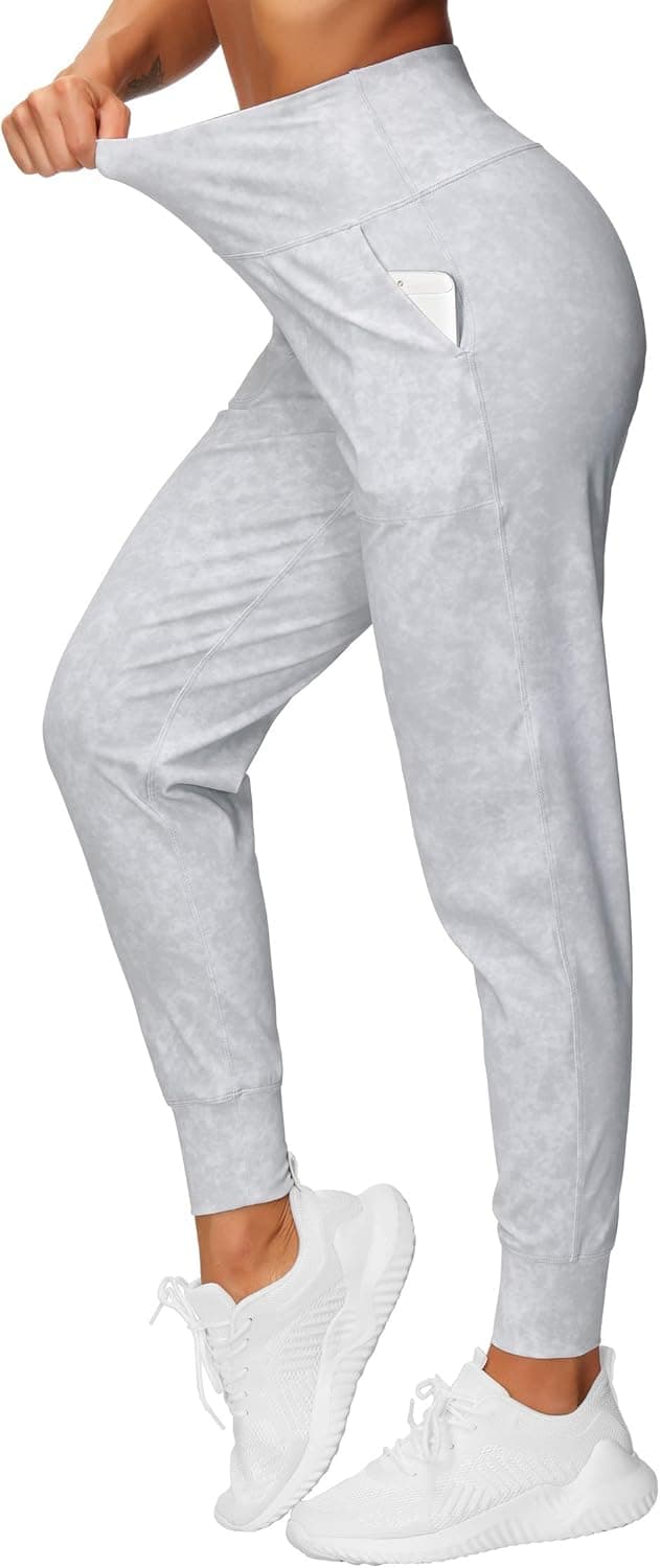Detalle de THE GYM PEOPLE Joggers donna in tessuto 80% poliammide e 20% elastan, vita alta per yoga, fitness e tempo libero