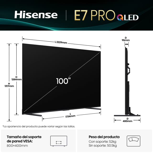 Detalle 2 de Hisense 100E7Q Pro 100" QLED 4K
