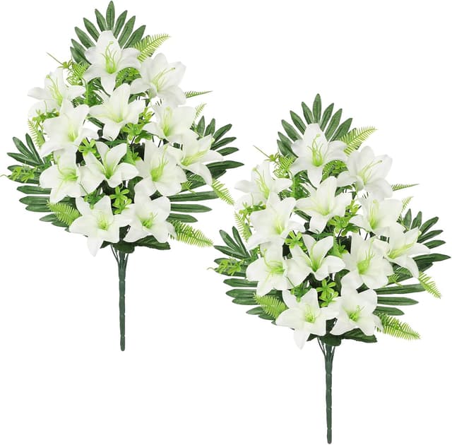 Detalle de Oairse 2 Pack White Artificial Lily Bouquets
