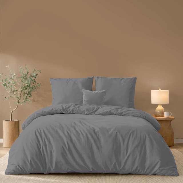 Detalle de Parure de couette Twinzen 240x220 cm anthracite en microfibre avec 2 taies 65x65 cm (Oeko-Tex)