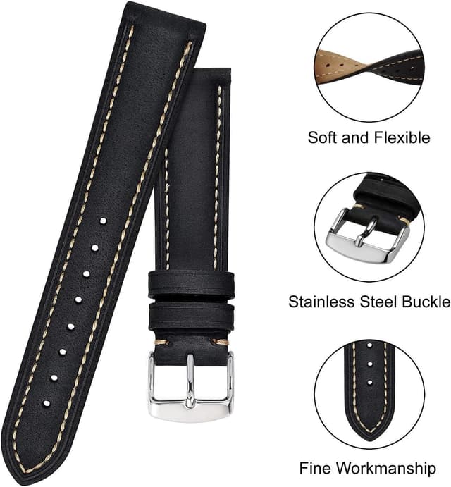 Detalle 2 de BISONSTRAP Uhrenarmband aus Vintage-Leder als Ersatzband (14–24 mm Bandbreite)
