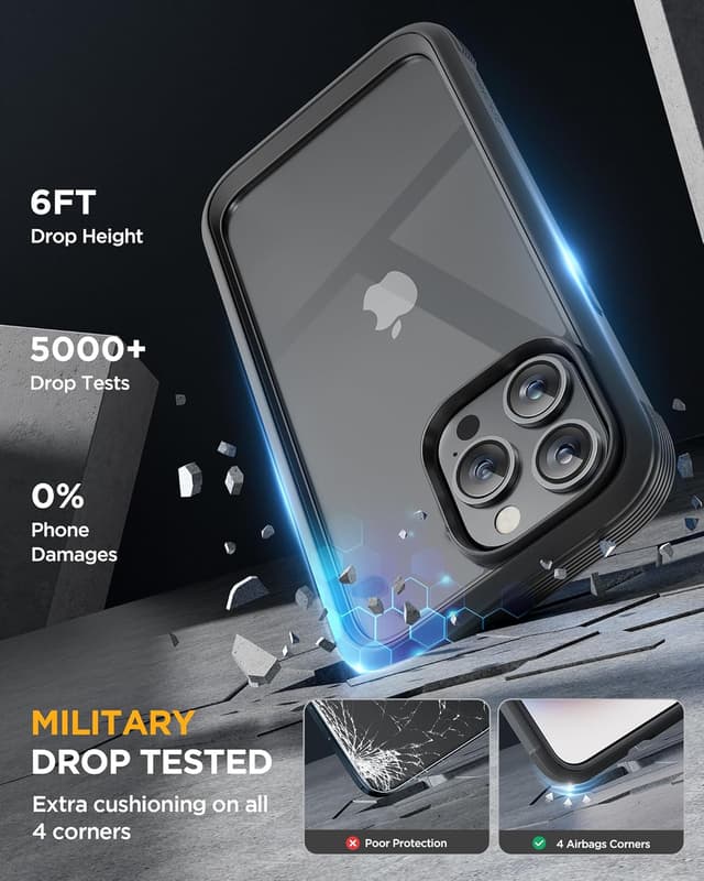 Detalle de Miracase Glass Case for iPhone 15 Pro (6.1-inch) with 9H Tempered Glass Screen + Camera Lens Protector