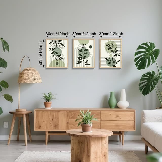 Thumbnail 1 de FajerminArt Boho Grün Blatt Leinwandbilder 3er Set