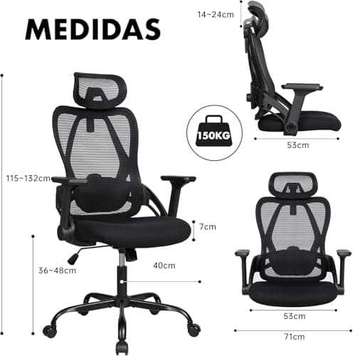 Detalle de Silla de oficina ergonómica T-LOVENDO.ES con soporte lumbar ajustable, malla transpirable y reposacabezas