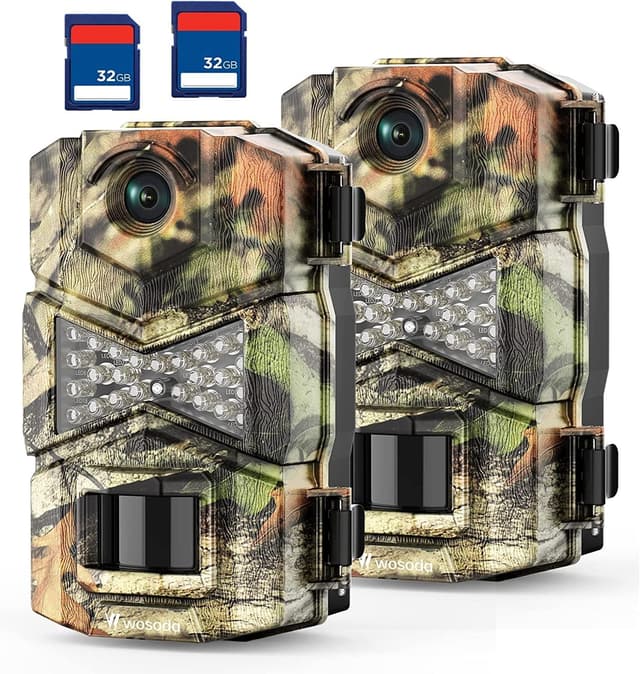Detalle de WOSODA 2-Pack Trail Cameras (Night Vision, Waterproof, 1080P HD) with 32GB SD Cards