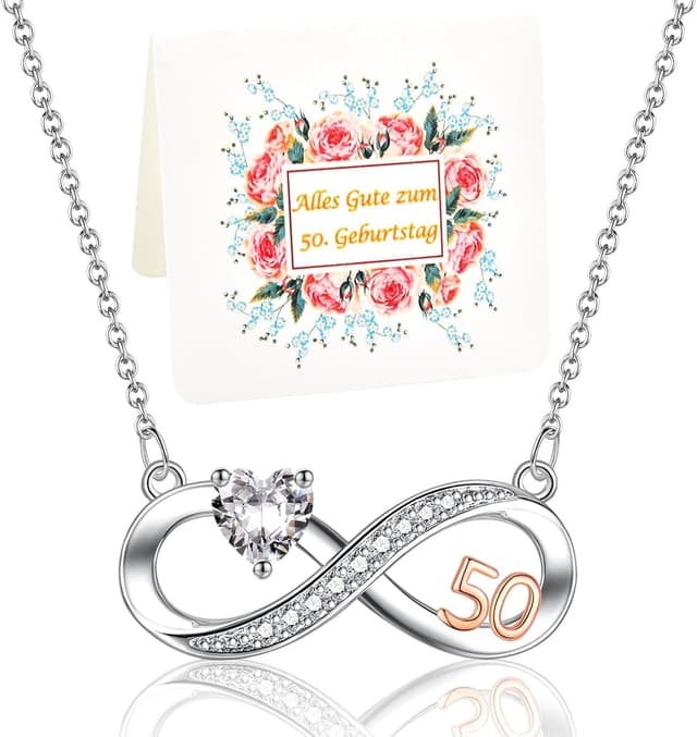 Detalle de USEEDOVIA Infinity-Halskette zum 50. Geburtstag für Frauen mit Herz-Zirkonia, roségoldfarben vergoldet