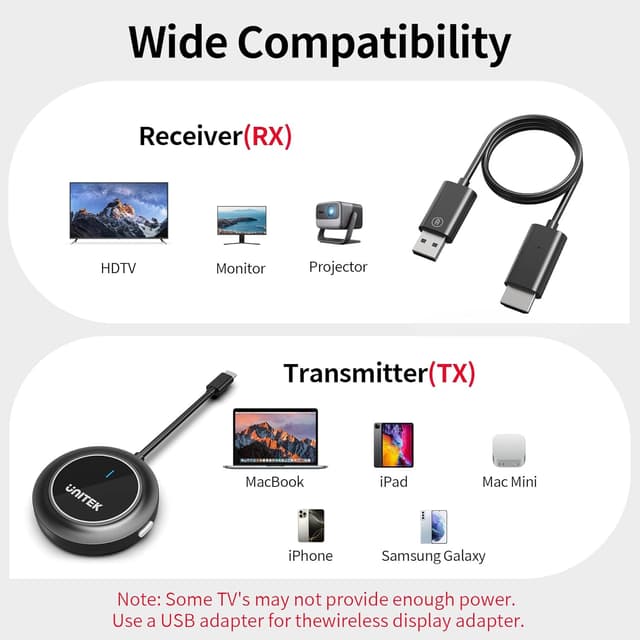 Thumbnail 6 de UNITEK USB-C to Wireless HDMI Transmitter & Receiver Kit (5GHz, 1080p/60Hz) for screen mirroring