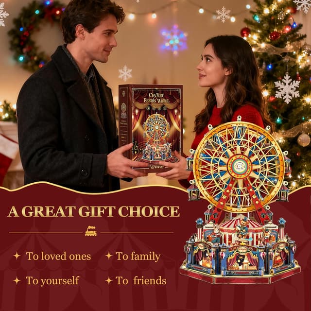 Thumbnail 6 de STRUCWOOD DIY 3D Holzpuzzle Riesenrad (Hundertjahr-Riesenrad) inkl. Lichtern & Musik – Miniatur-Zirkushaus als Bauset