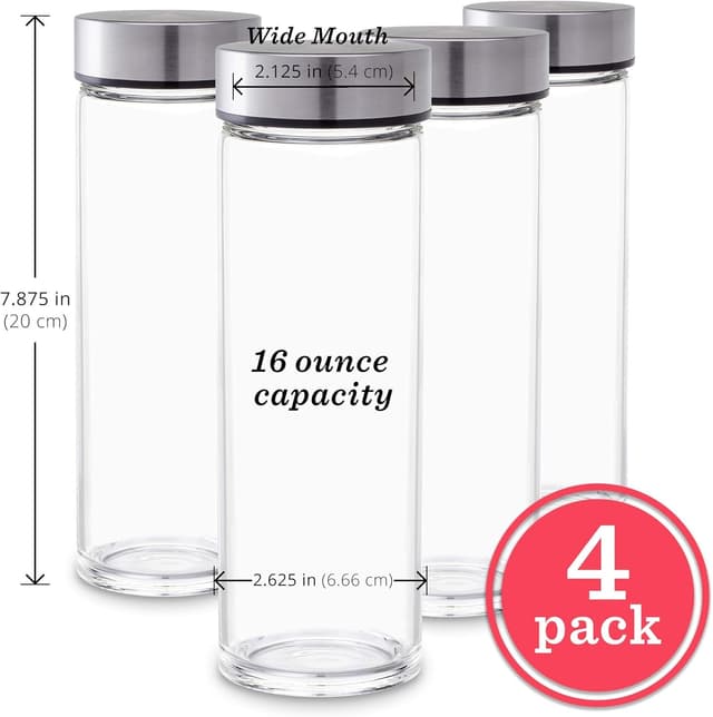 Detalle 2 de All About Juicing Juice Bottles (4-Pack) Wide-Mouth Borosilicate Glass Bottles with Leakproof Lids, 16oz