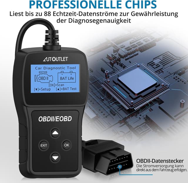 Detalle de AUTOUTLET OBD2 Diagnosegerät für Auto: OBD2-Scanner mit DTC-Definition, 10 Sprachen & Live-Daten
