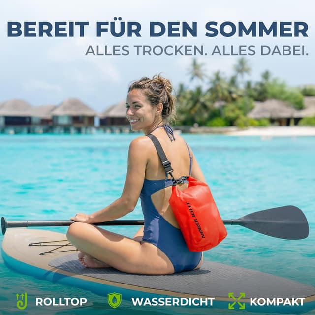 Detalle de Nordlight Dry Bag wasserdichte Tasche mit Roll-Top und Schultergurt – für Strand, SUP, Kanu & mehr (2–30 l)