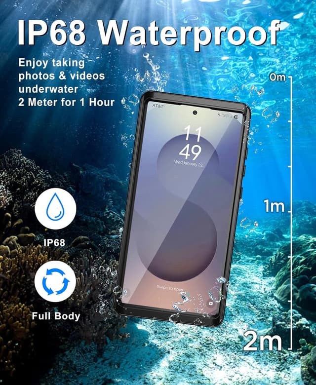 Detalle de Beeasy Waterproof Shockproof Case for Samsung Galaxy S25 Ultra (6.9 inch) – IP68 Full-Body Cover with Built-in Screen Protector, Black