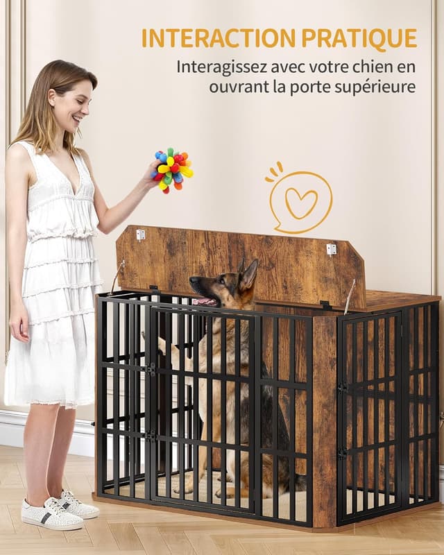 Detalle de Hzuaneri DFC86801B Cage pour chien en bois lourde avec portes multiples et ouverture supérieure