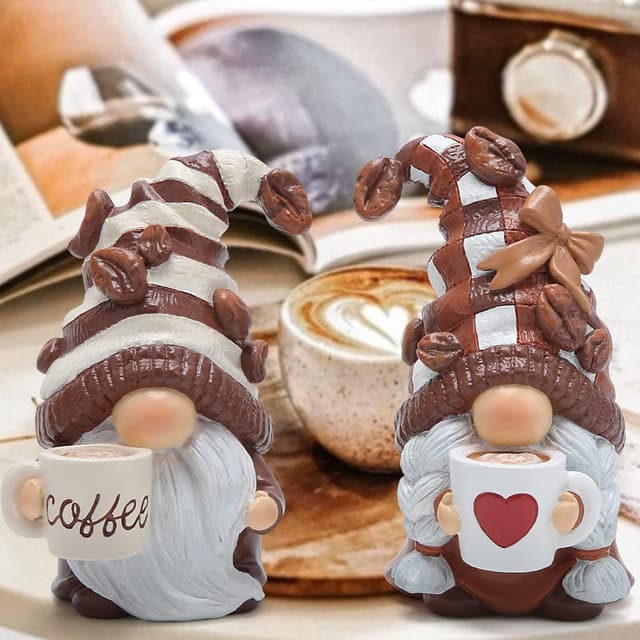 Detalle de ZAWUU Coffee Gonk Gnomes Figurines (2-Pack) resin Swedish Tomte décor for coffee corners