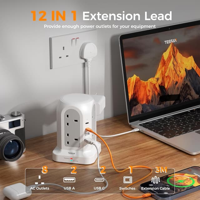 Detalle 2 de Tower Extension Lead 3m 8 Way with USB