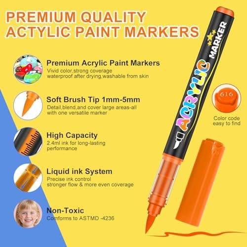 Detalle 2 de Lyuvie set de rotuladores acrílicos con pincel a base de agua (48 colores)