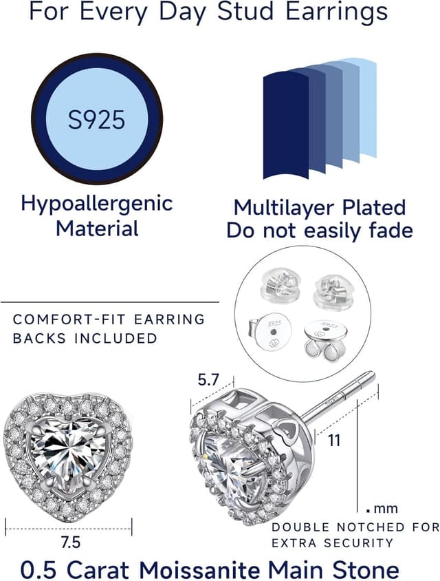 Thumbnail 6 de MomentWish Moissanite Ohrringe aus 925 Silber mit Herzschliff – Damen Ohrstecker