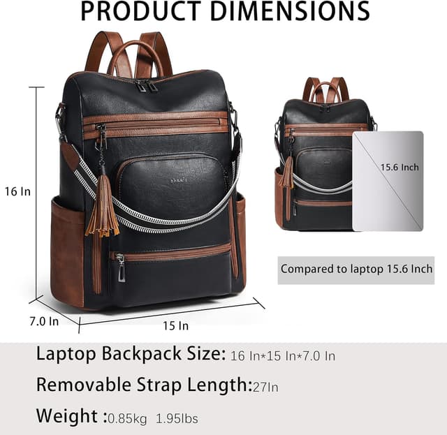 Detalle de Shrrie Damen-Rucksack für 15,6‑Zoll‑Notebooks – wasserdicht, mit Laptopfach