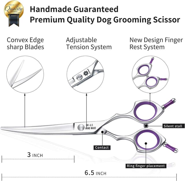 Detalle 2 de Dream Reach Fellschere 6,5" gebogen – Hundeschere für Pflege ✂