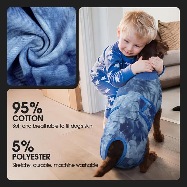 Detalle 2 de FUAMEY Recovery Suit for Dogs After Surgery — Breathable anti-lick dog onesie (E-collar & cone alternative), Blue Tie Dye XL