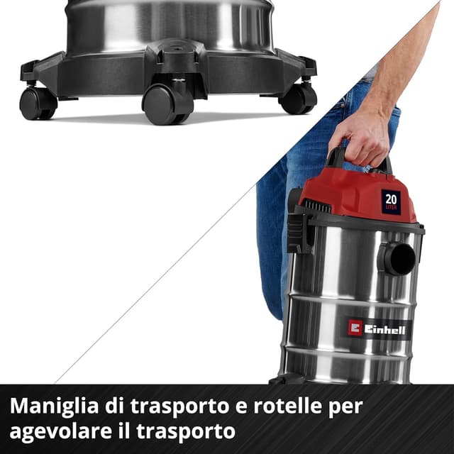 Detalle 2 de Einhell Aspiratore a secco e umido TC-VC 2045 S da 900 W con serbatoio inox da 20 l