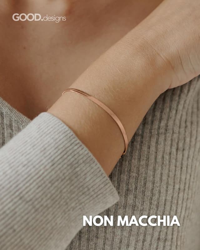 Detalle de GD GOOD.designs EST. 2015 Bracciale a serpente da donna in acciaio inox dorato 18K, 3 mm, impermeabile e regolabile 15–19 cm