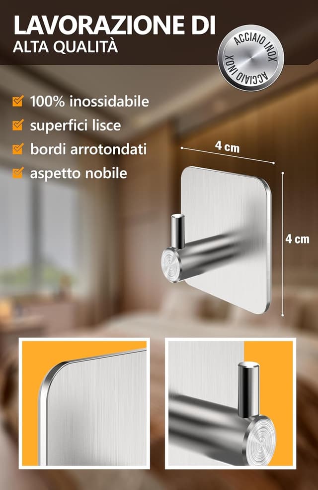 Detalle de 4smile ganci adesivi in acciaio inox SET 6 porta asciugamani antiruggine da parete (argento)
