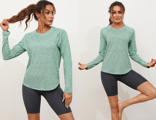 Detalle de Gyabnw Sport Langarmshirt Damen mit Funktionsstoff und Mesh am Rücken