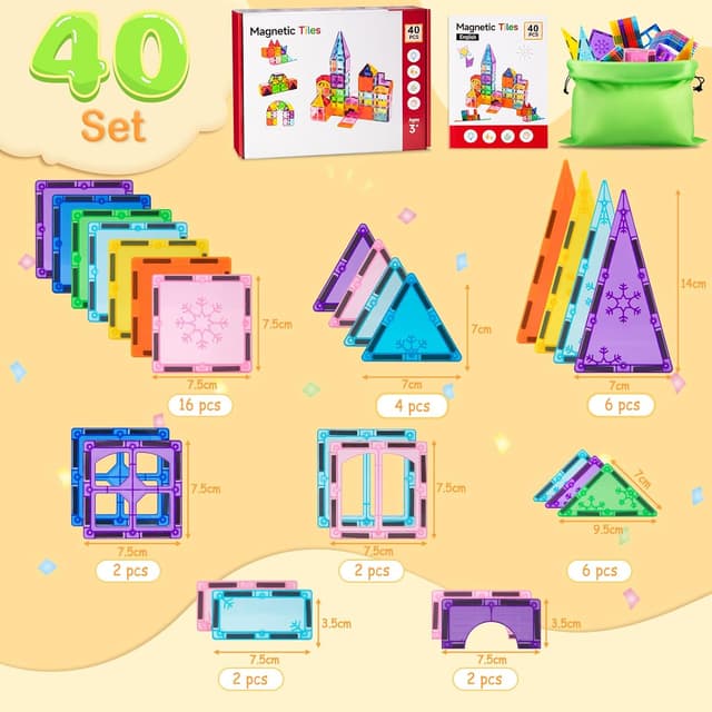 Thumbnail 6 de Xekel Costruzioni Magnetiche per Bambini da 40 pezzi (magnetic tiles) per 3+ anni