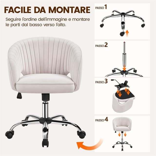 Thumbnail 6 de Yaheetech poltroncina ergonomica 360 gradi crema