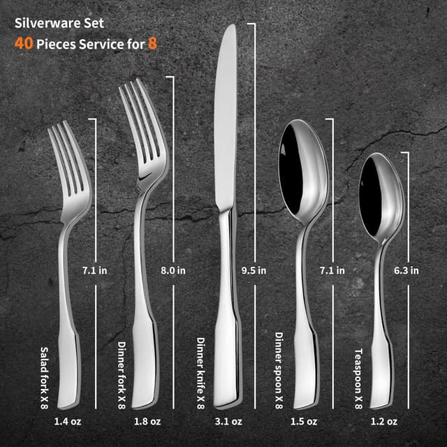 Detalle de Alata Kate 40-Piece Stainless Steel Silverware Set (Service for 8)