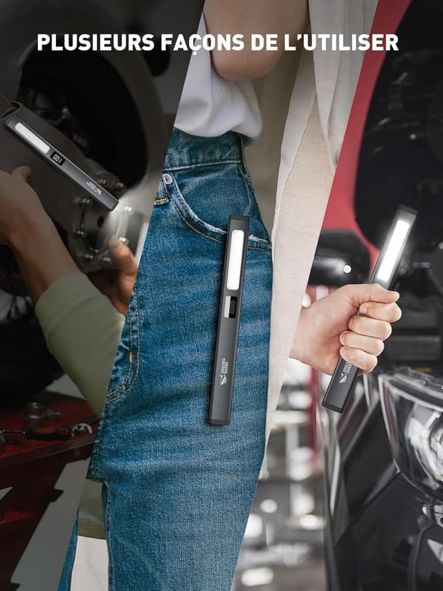 Detalle 2 de Smiling Shark GZ-5112 : lampe de travail LED compacte rechargeable, 6 modes (spot, projecteur, stroboscope) avec clip et aimants