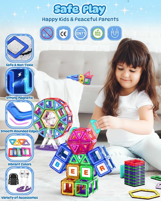 Thumbnail 2 de Theefun 136PCS Magnetic Tiles for Kids