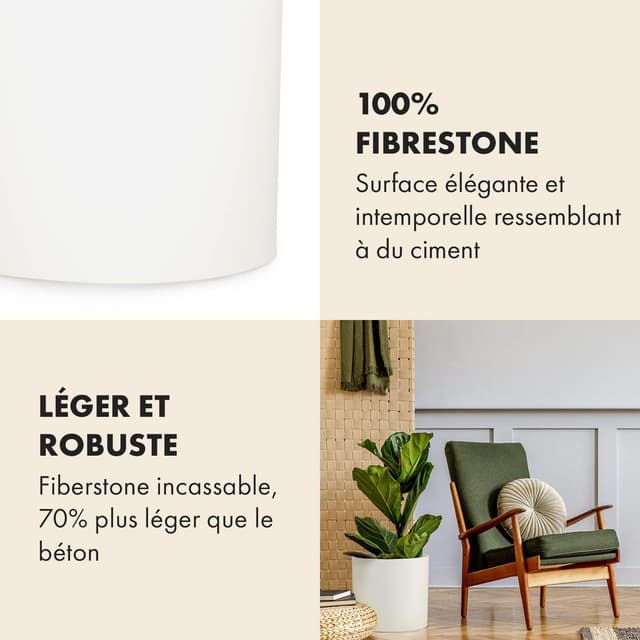 Detalle de Pot de Fleur Fiberstone pour intérieur & extérieur, grand format avec bouchon de drainage — lot de 2