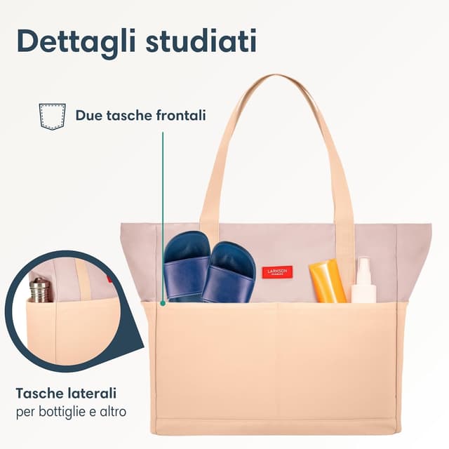 Detalle de LARKSON Borsa Mare Linn, borsone da spiaggia grande con cerniera e tasche