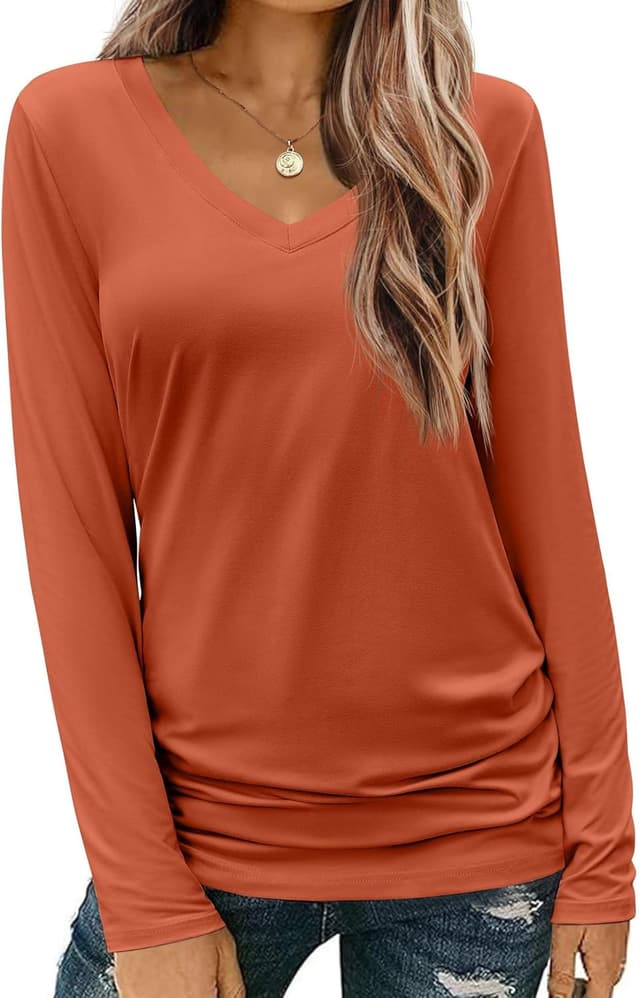 Thumbnail 6 de Zeagoo T-shirt manches longues femme col V basique – coupe ample décontractée, couleur unie (S à XXL)