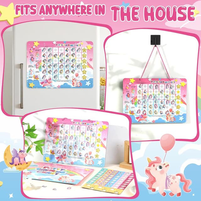 Detalle de Magnetic Potty Training Reward Chart with 60 Reusable Stickers (Unicorn) for Toddlers