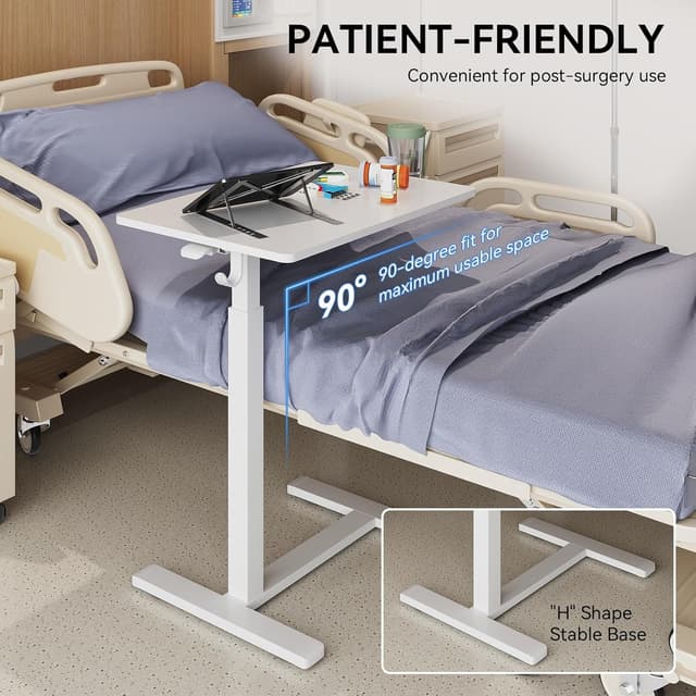 Detalle 2 de Gamork Mobile Standing Desk Pneumatic Adjustable Height Stand Up Desk (26.1–40.1 in) – White, 48 × 65 cm