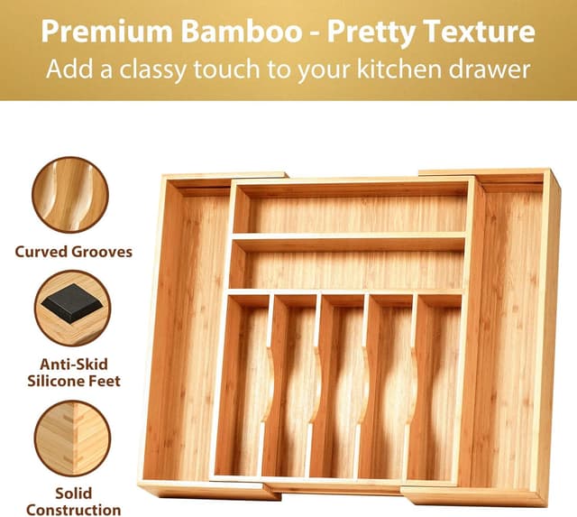 Thumbnail 2 de Umilife Large Expandable Bamboo Cutlery Tray 2.5"