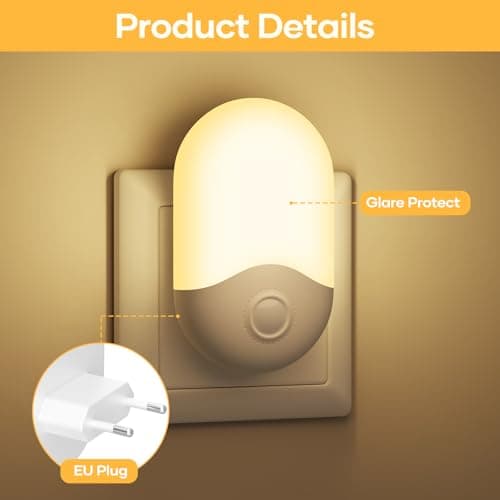 Detalle 1 de Detake luz nocturna infantil con sensor crepuscular AUTO ON/OFF, 0.5W y blanco cálido (pack de 2)