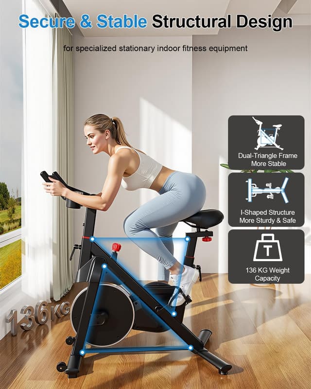 Detalle de Lacuffy indoor cycling exercise bike with LCD, app support and 136 kg weight capacity
