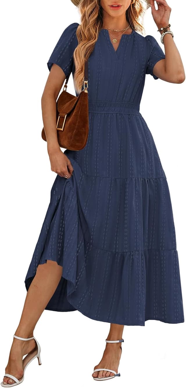 Detalle 2 de RUMIA Women Casual Midi Maxi Dress with V-Neck, Elastic Waist & Pockets (S–2XL)