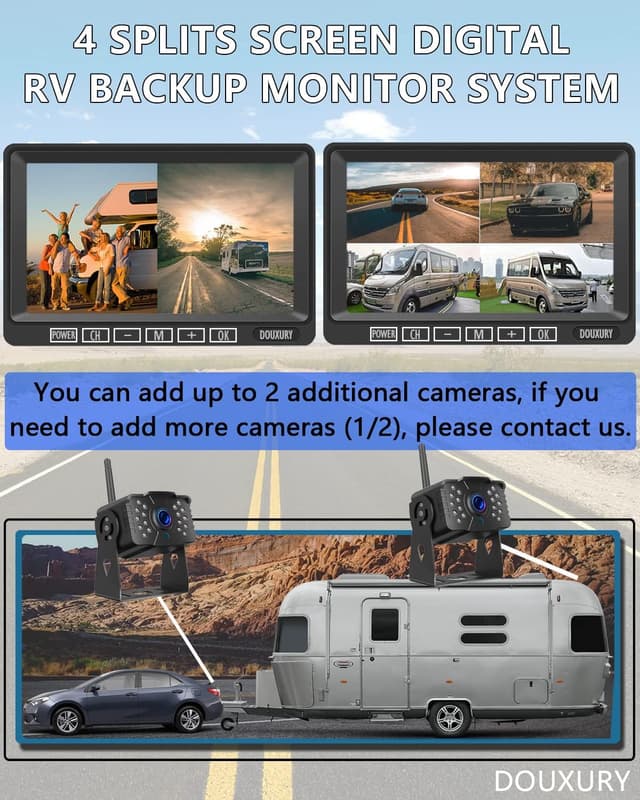 Detalle de FHD 1080P 4CH Wireless RV Backup Camera System with 7'' Monitor (IP69K, Super Night Vision, Dual Antenna)