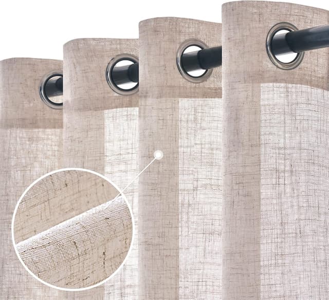 Thumbnail 6 de Woaboy Leinen Kruz Gardinen (2er-Set) halbtransparent mit Ösen, 140 x 145 cm – Weiß