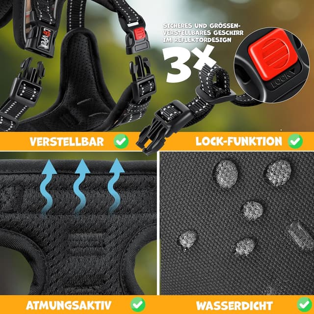 Thumbnail 6 de LOVPET® No-Pull-Hundegeschirr ohne Zug & Würgen mit Griff, reflektierend – für kleine Hunde & Welpen (atmungsaktiv, weich) – Schwarz, M