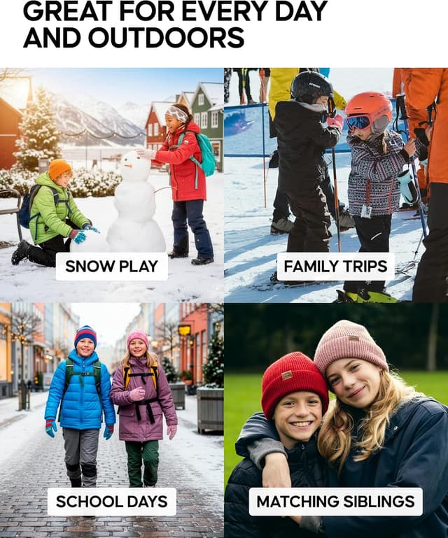 Detalle 2 de DANISH ENDURANCE Merino Wool Beanie Hat for Kids (Unisex) with Thermal Fleece Lining