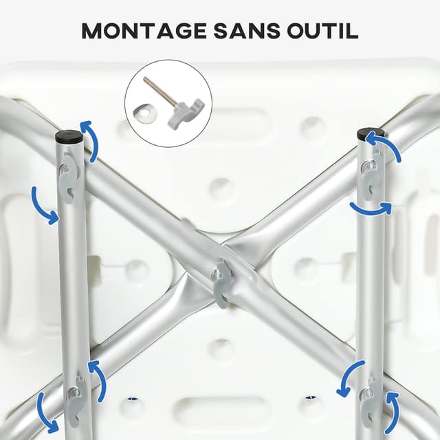 Detalle de HOMCOM Tabouret de douche chaise ergonomique à hauteur réglable (6 niveaux) en alu et HDPE, 136 kg max